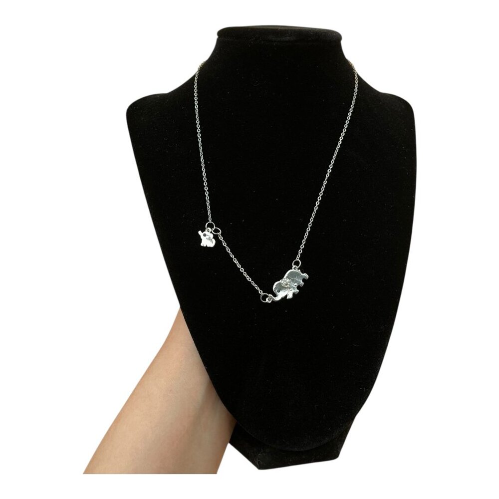 Silver Elephant Necklace with Baby Charm – Crystal Accent Jewelry, Mother and Ba